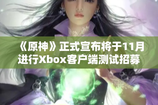 《原神》正式宣布将于11月进行Xbox客户端测试招募活动