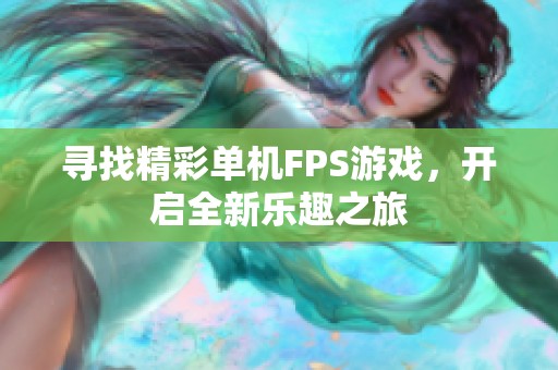 寻找精彩单机FPS游戏，开启全新乐趣之旅