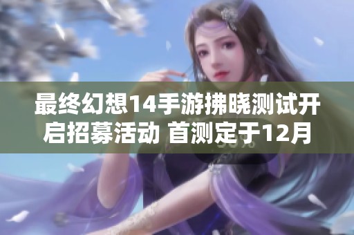 最终幻想14手游拂晓测试开启招募活动 首测定于12月19日正式启动